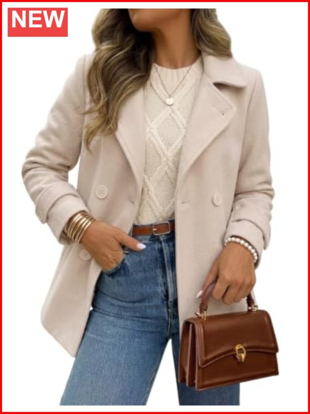Womens Wool Blend Peacoat Double Breasted Trench Coat Winter